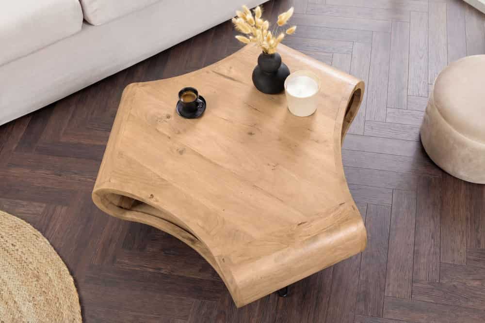 Couchtisch ORGANIC LIVING 90cm natur cream finish Mangoholz mit Hairpin Legs