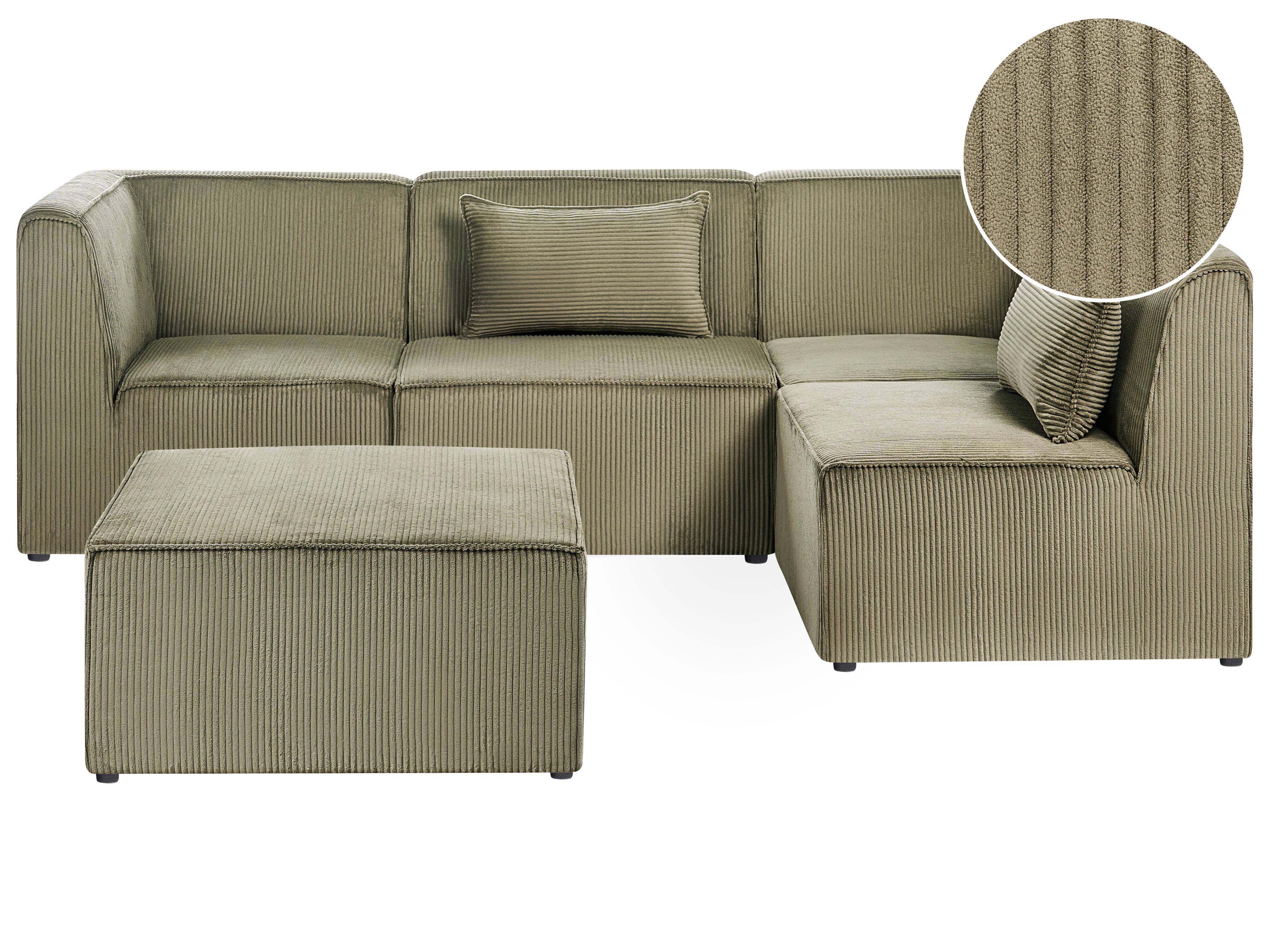 Modulaire hoekbank 4-zits LEMVIG Corduroy Groen met ottomaan linkszijdig