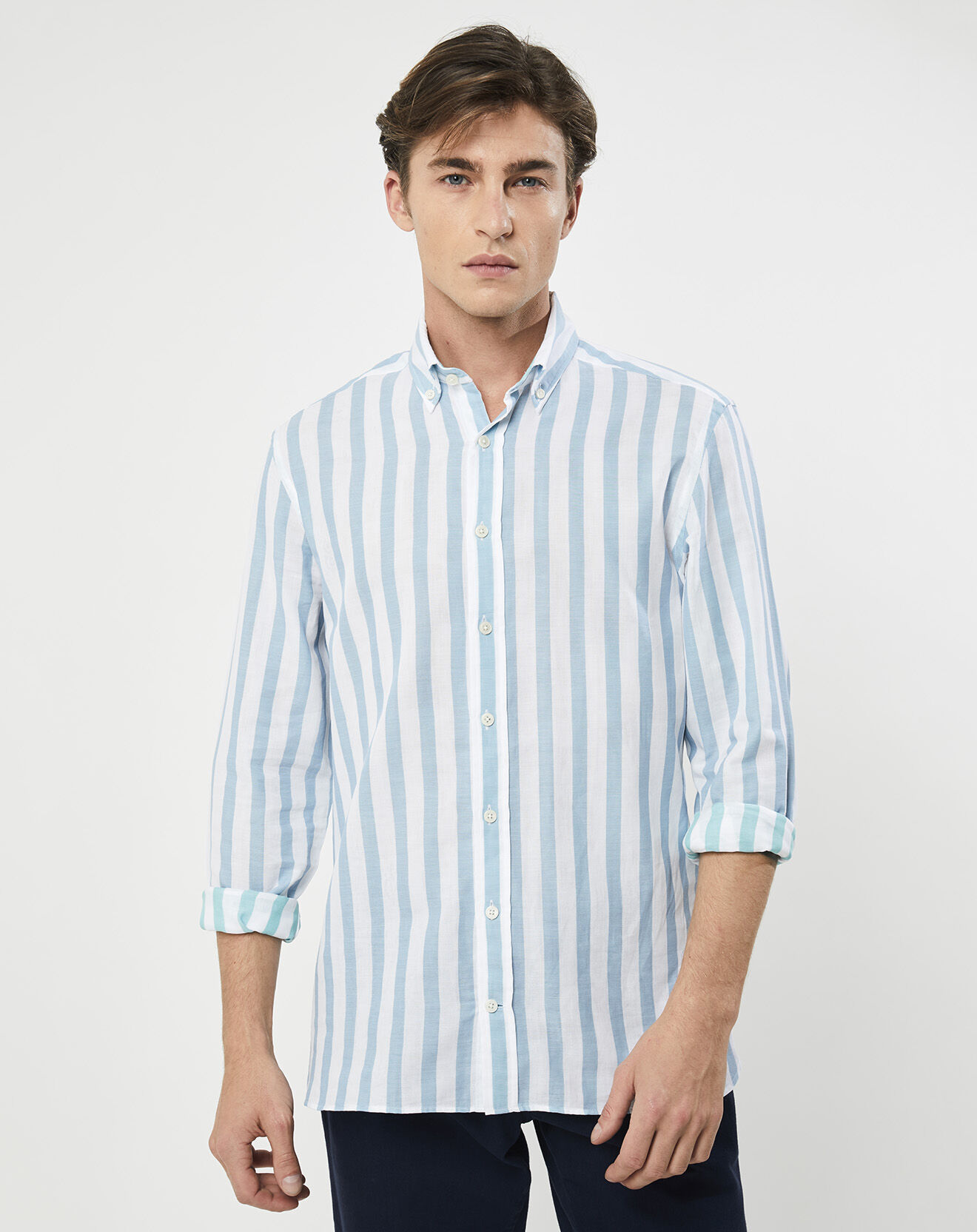 Hackett London Chemise Slim Fit Patch à rayures bleu moyen