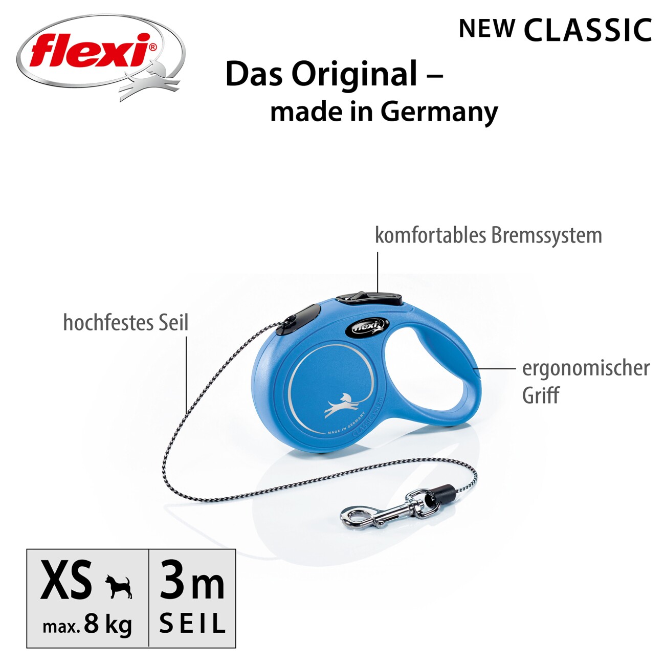 Flexi New Classic Seil blau XS, 3 m, 8 kg