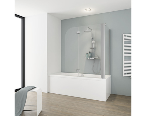 Tweedelige badwand met zijpaneel SCHULTE Komfort ExpressPlus 114,6 x 140 cm helder glasprofiel kleur aluminium EP3380 01 50 140
