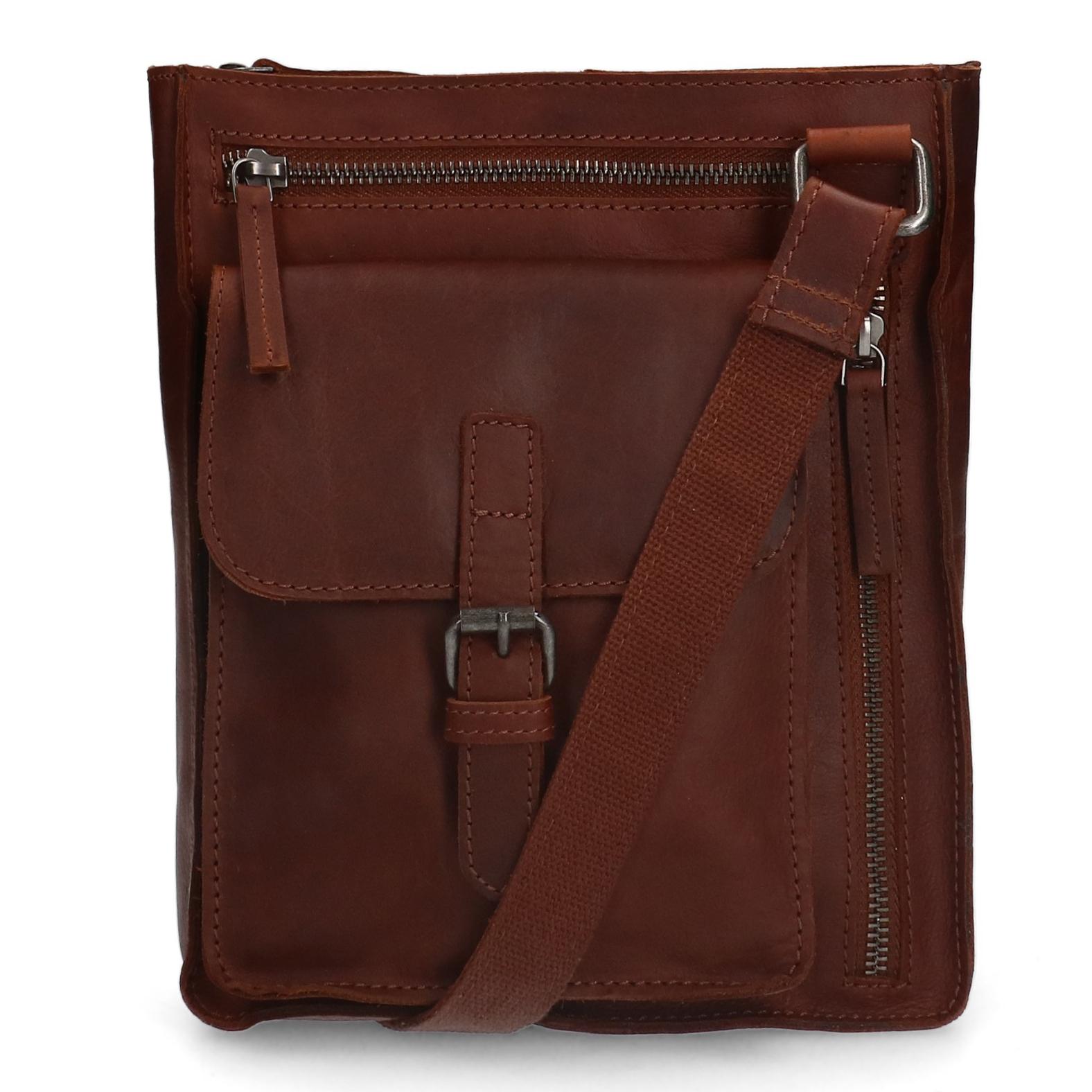 Cognac leren schoudertas