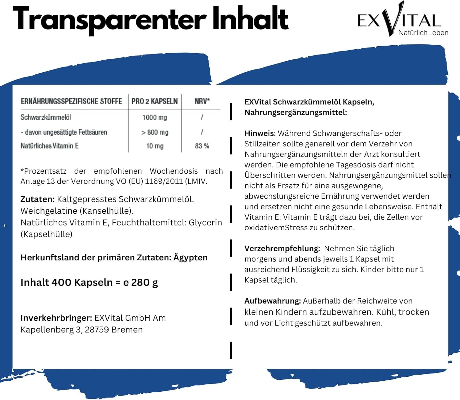 EXVital® Schwarzkümmelöl Kapseln, aus ägyptischen Anbau