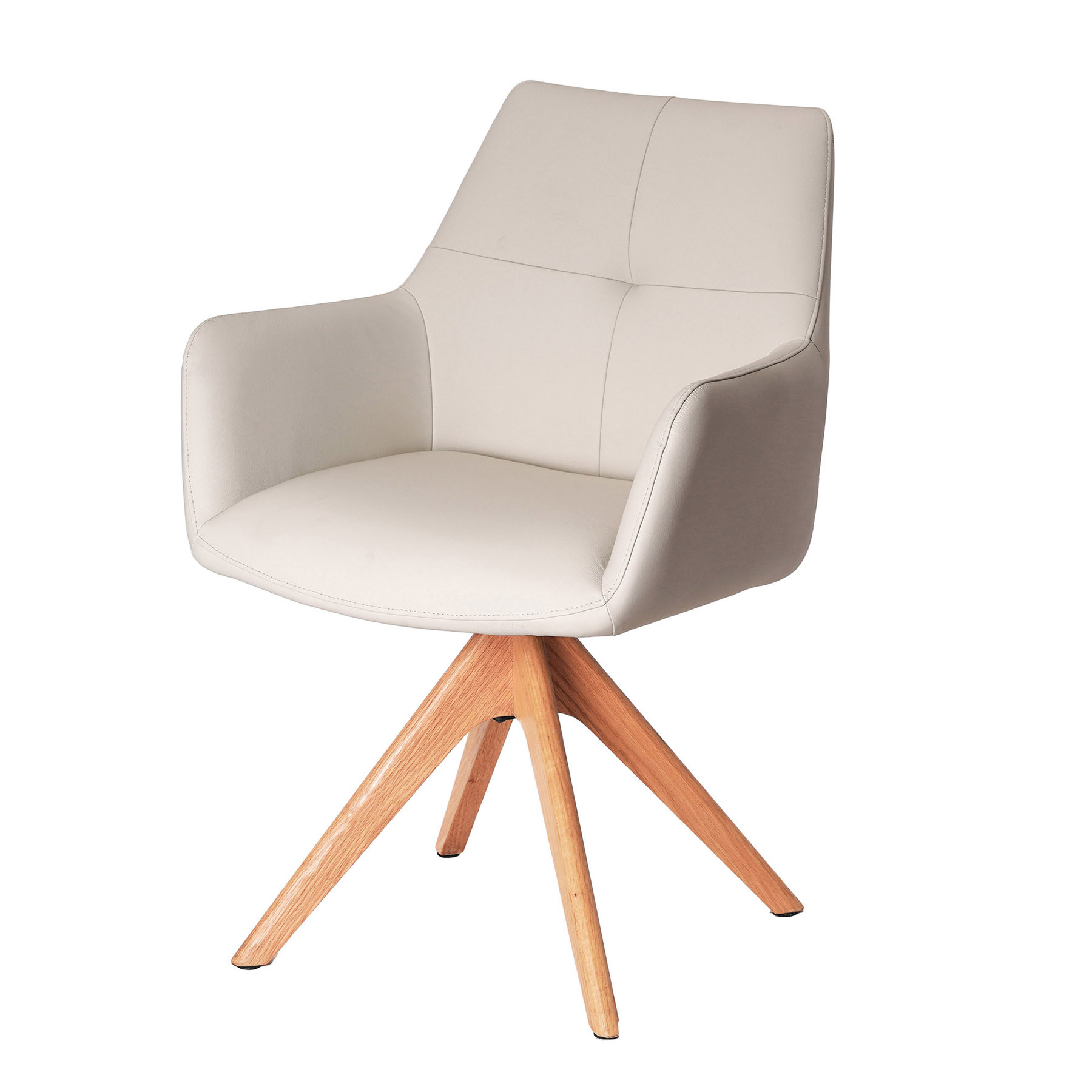 Drehbarer Stuhl ALMARA beige sand Echtleder 360° Taschenfederkern natur Eiche Massivholz
