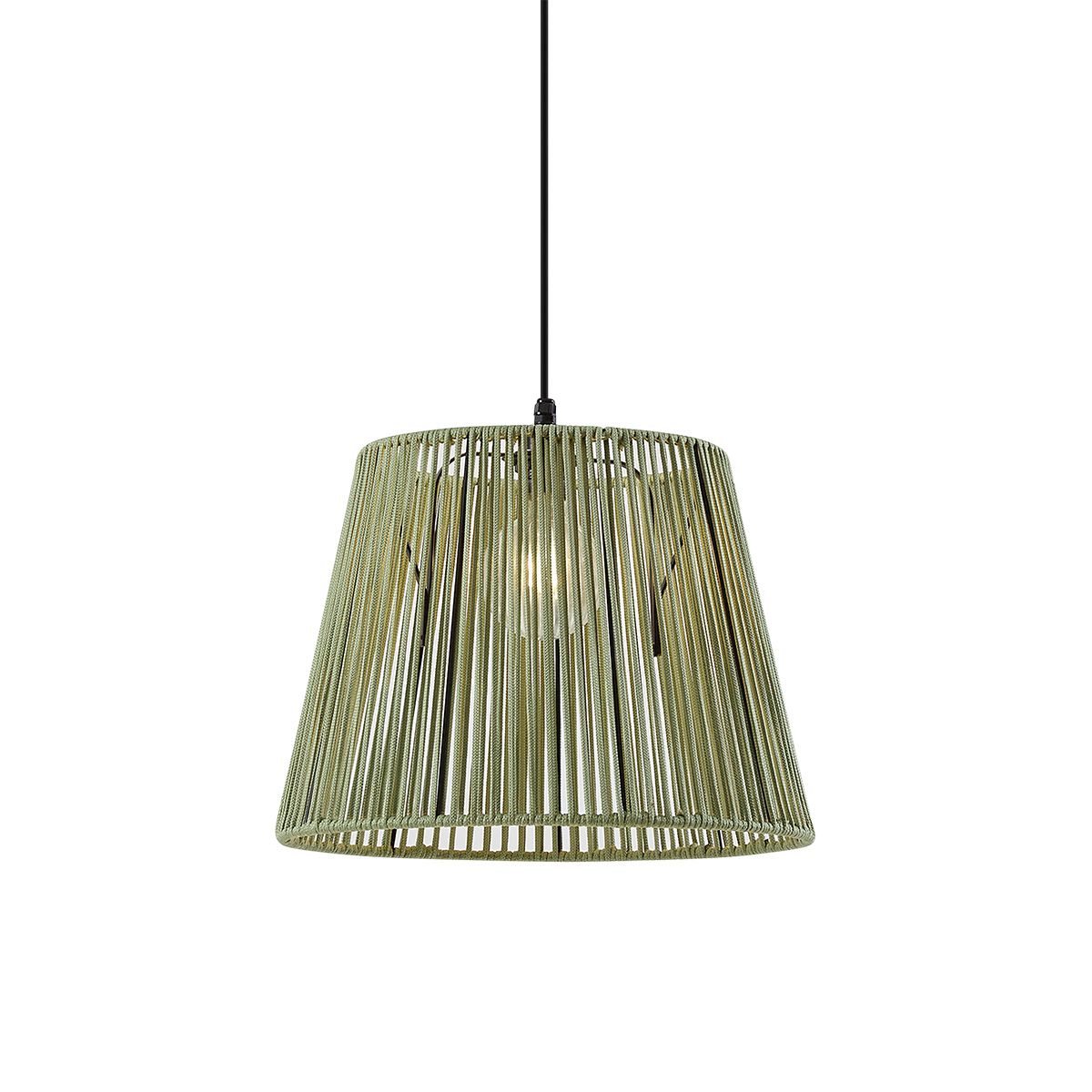 Buiten hanglamp zwart met groene kap van touw IP44 - Cava Jayla