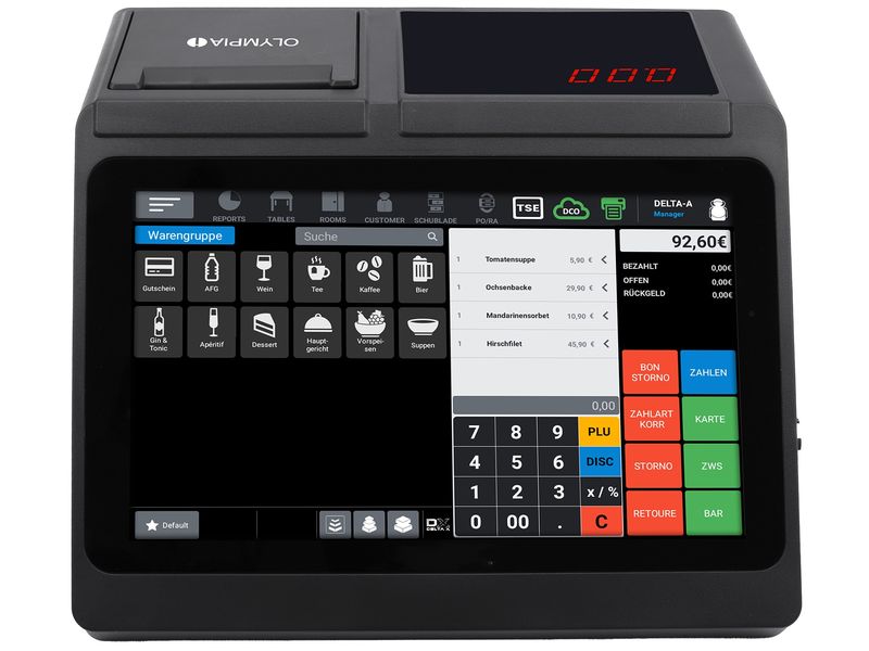 Olympia Registrierkasse T110 Schwarz Registrierkasse mit 80 mm Thermodrucker