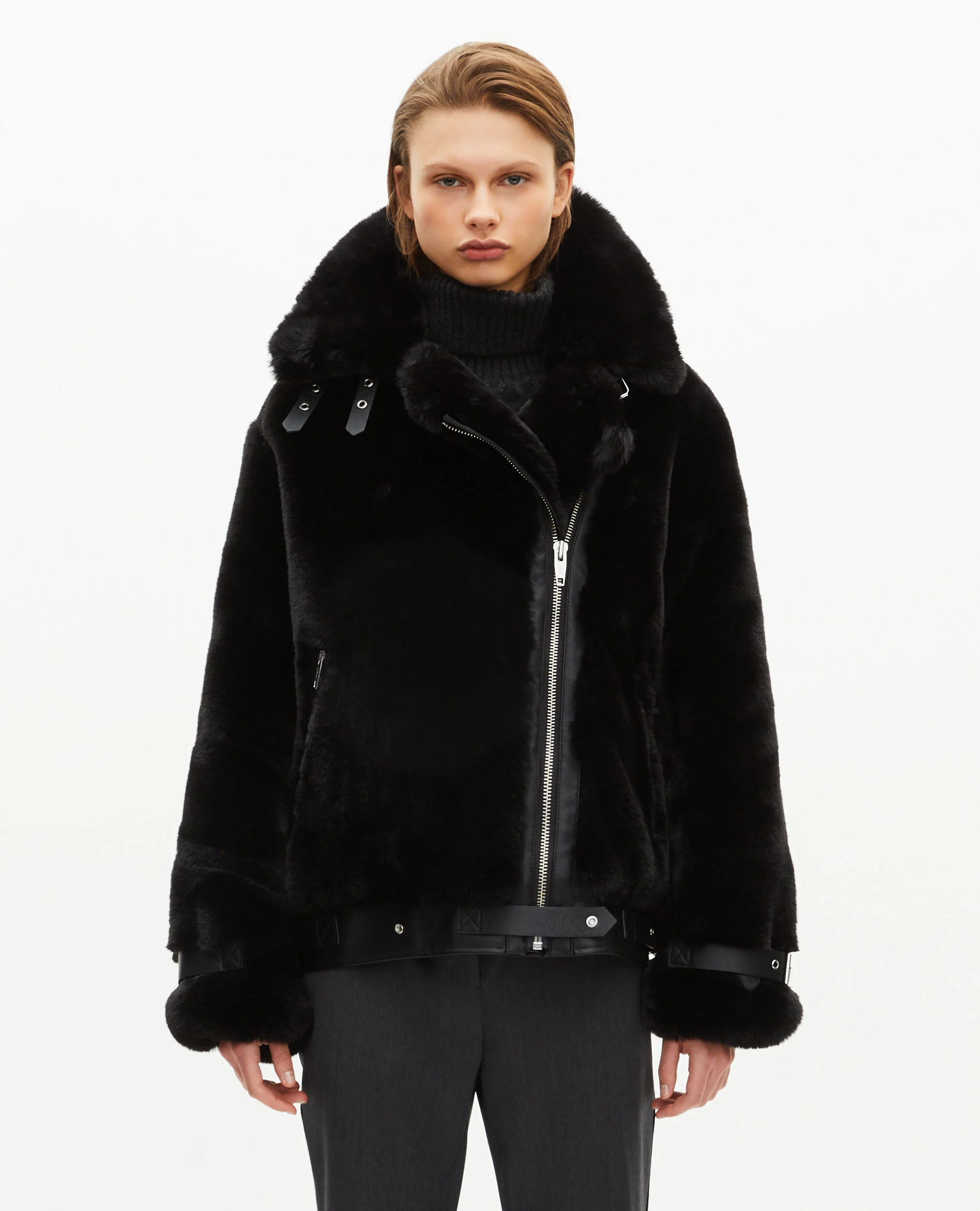 Blouson aviateur effet fourrure noir