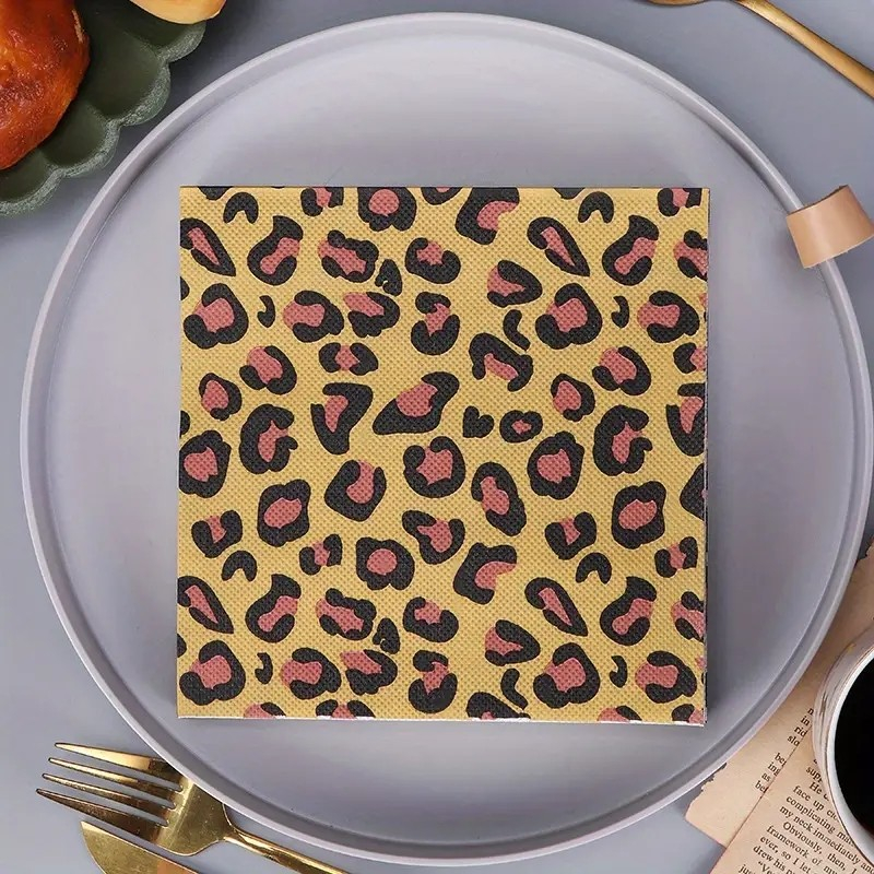 (20er Set) 33x33cm Einweg Servietten Party Tisch Dekoration im Leoparden Design - Braun / Schwarz
