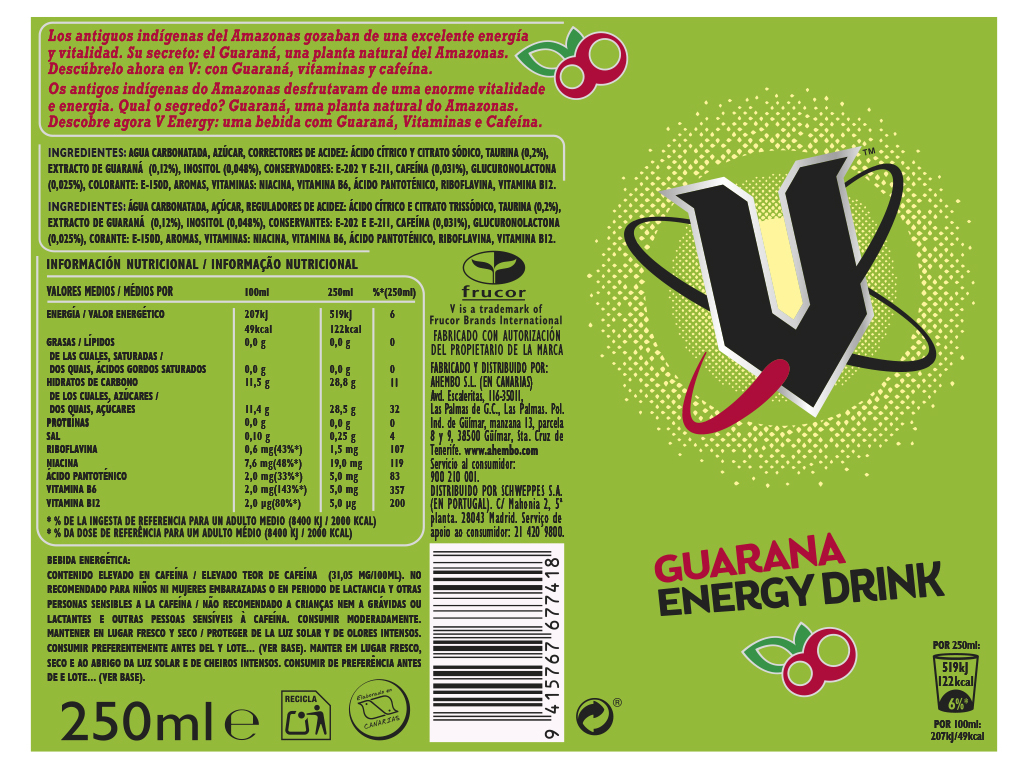BEBIDA ENERGÉTICA V GUARANÁ 0.25L