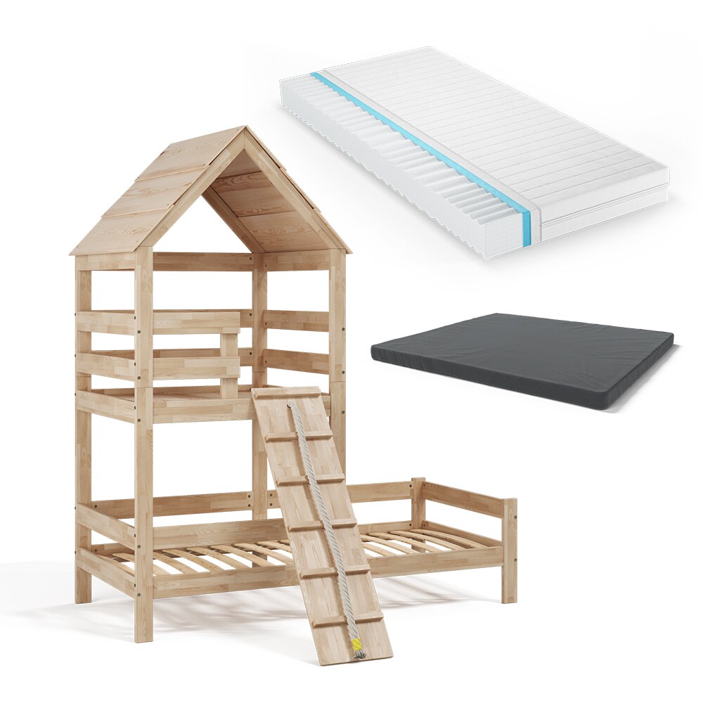 Kinderbett Teddy 90x200cm mit Matratze Spielbett Jugendbett Spielturm VitaliSpa
