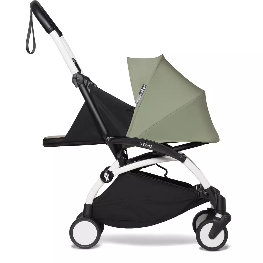 BABYZEN Kinderwagen YOYO2 0+ White mit Neugeborenenaufsatz undTextilset Olive