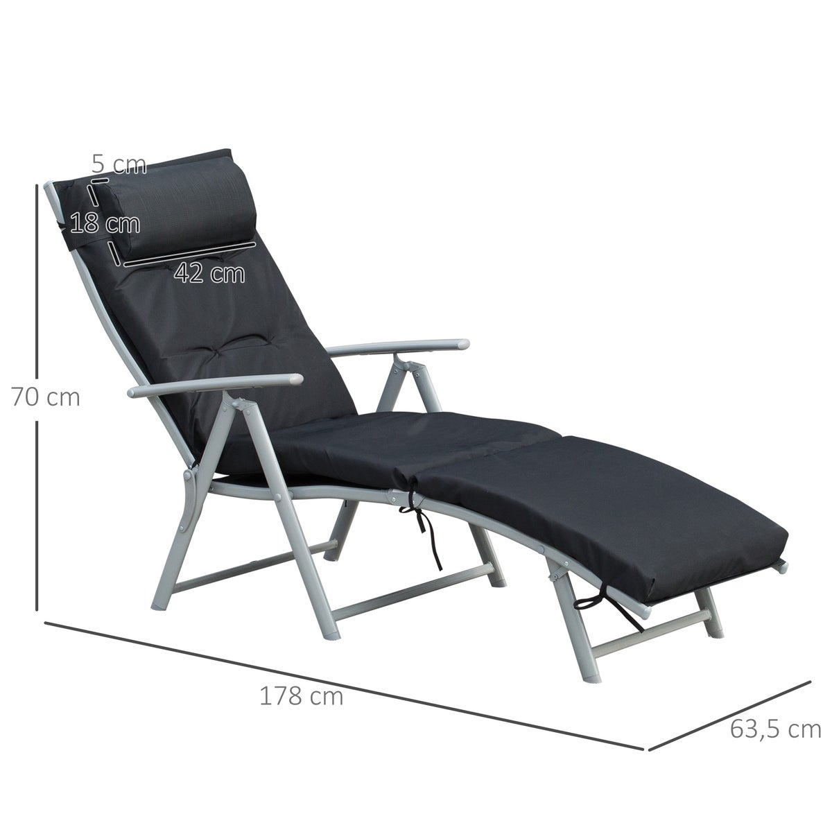 Outsunny ligstoel, tuinligstoel, opvouwbaar, verstelbaar, met kussen, 137 x 63,5 x 100,5 cm, metaal, stof, zwart