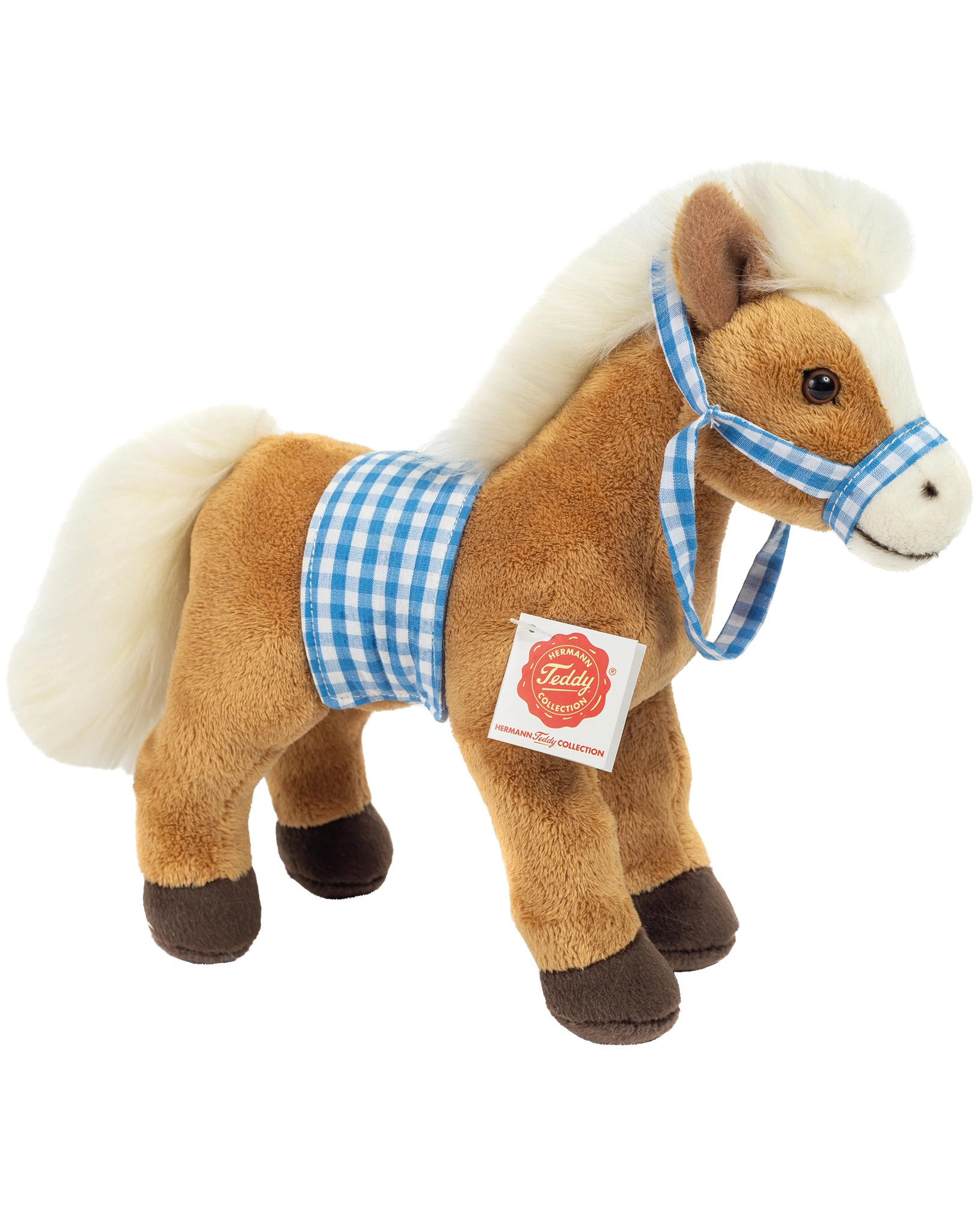 Kuscheltier PFERD (23 cm) stehend mit Sattel in braun