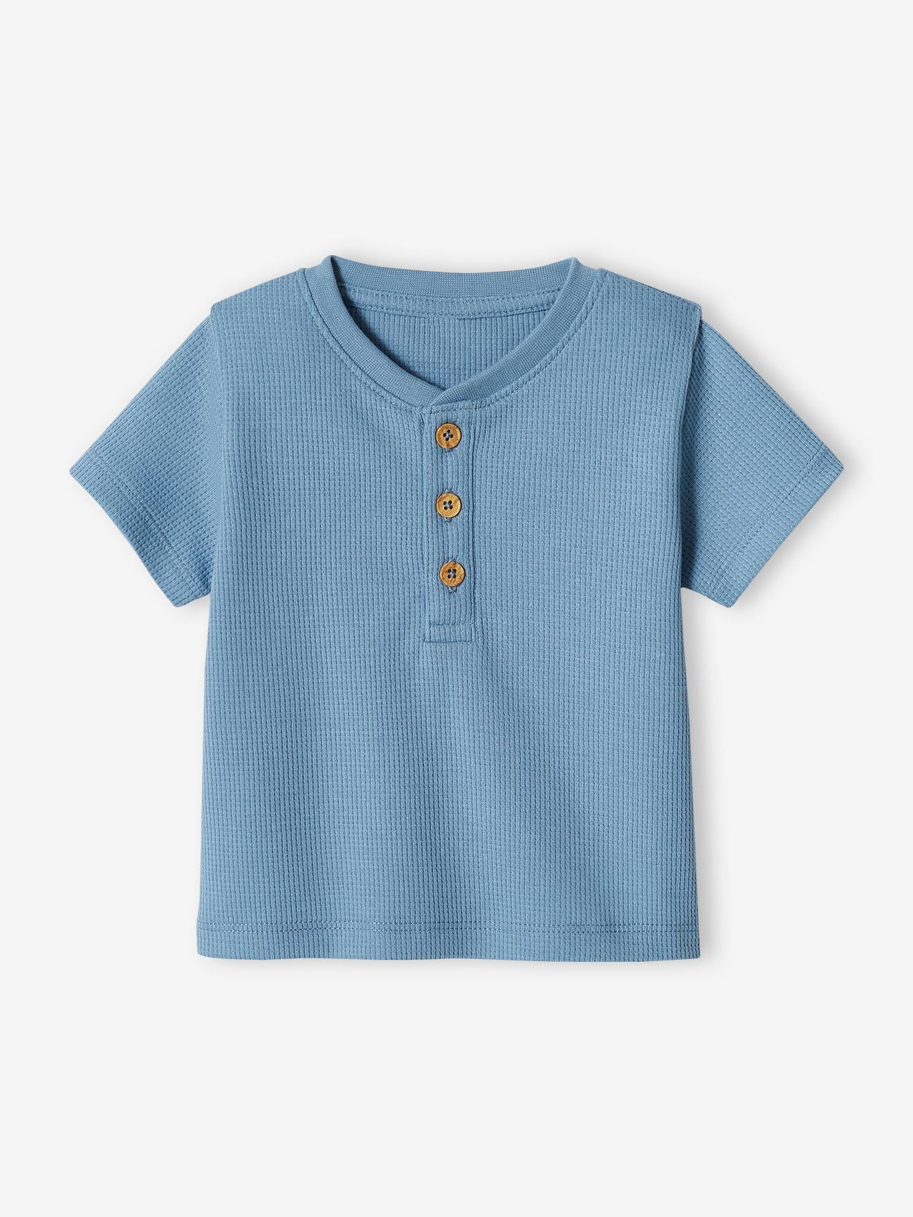 Camiseta tunisiana em favo de mel, azul claro para bebês