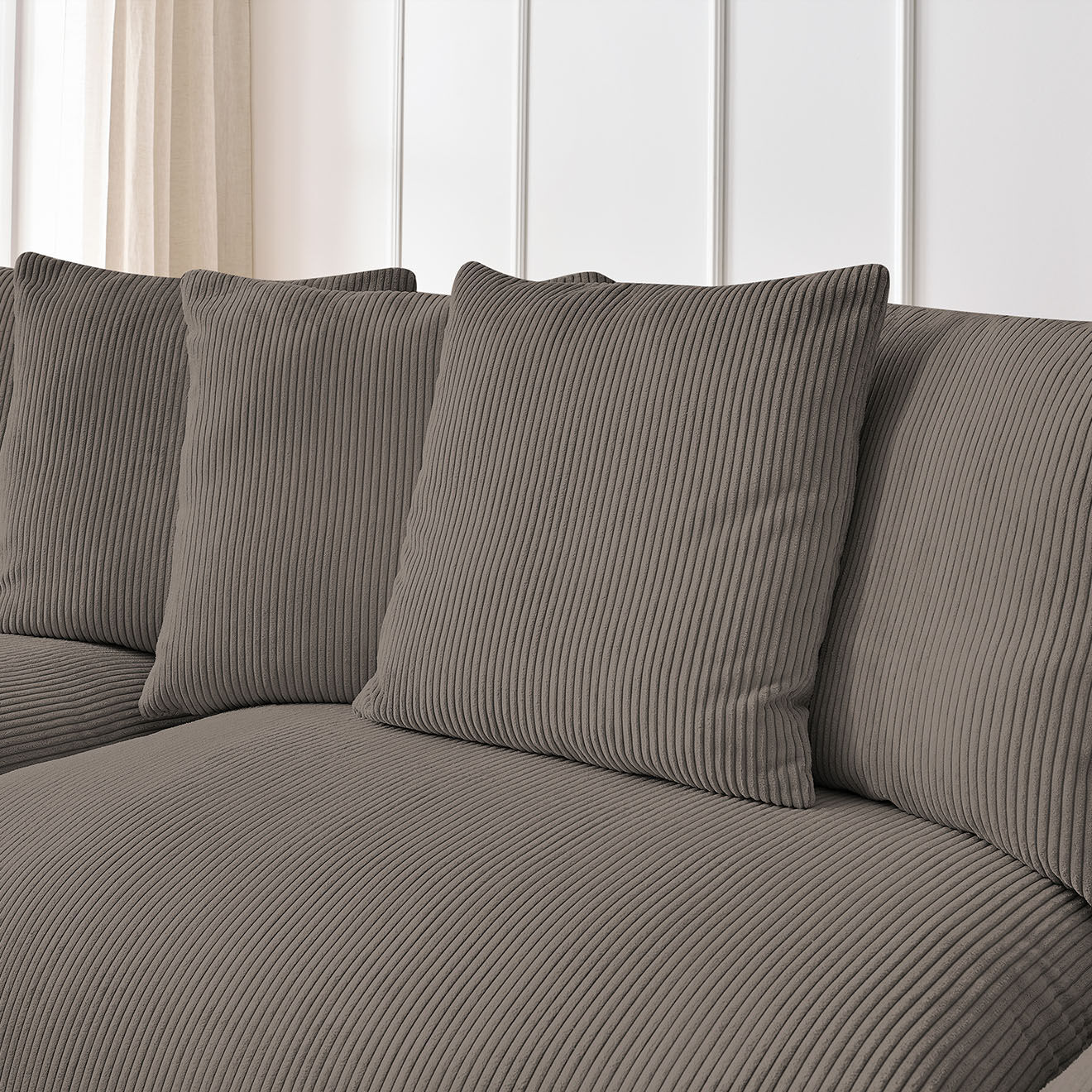 Bobochic Canapé panoramique fixe ultra moelleux voltaire velours côtelé taupe - 420x174x75 cm