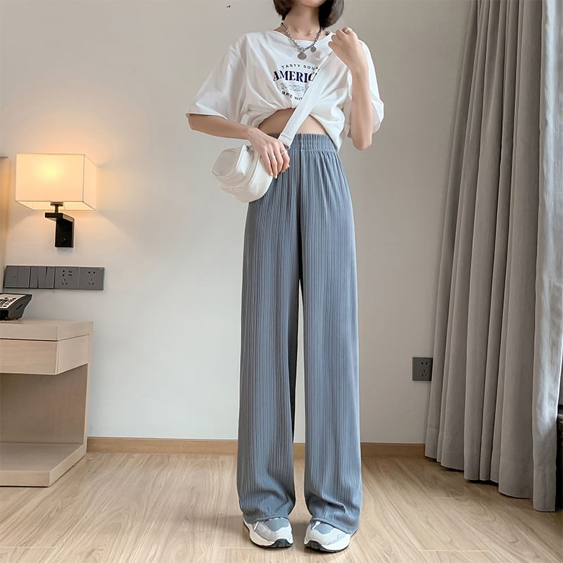 evanesce - High Rise Rib Wide Leg Plain Sweatpants