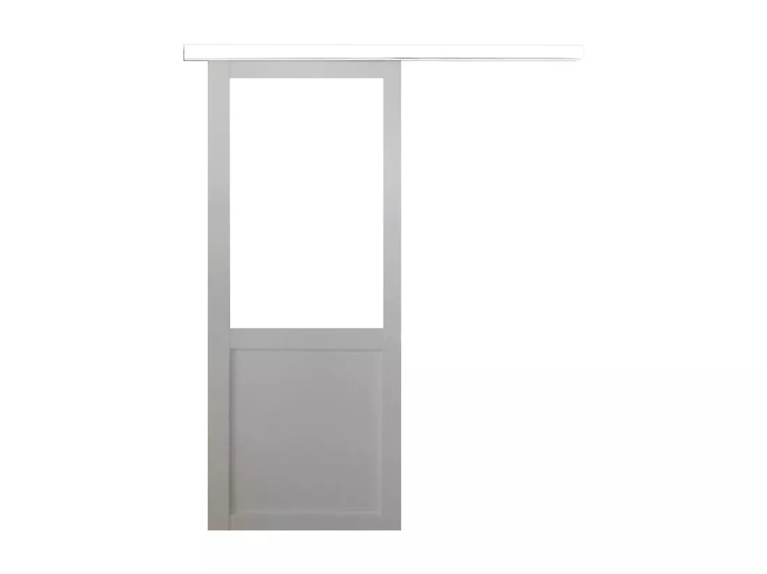 Porte Coulissante Atelier Blanc H204 X L93 Sans Meneau + Rail Alu Bandeau Blanc Gd Menuiseries