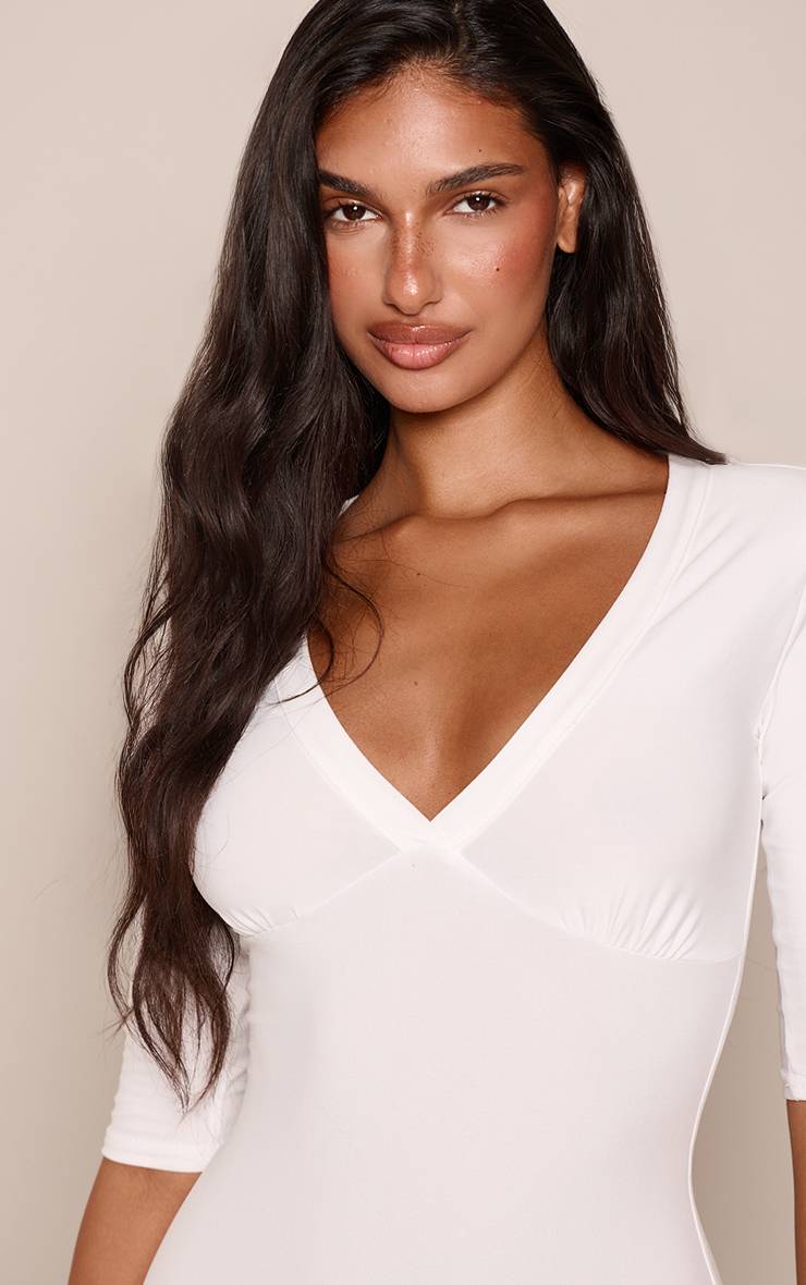 Blanc Robe Moulante À Manches Courtes En Tissu Doux Au Toucher