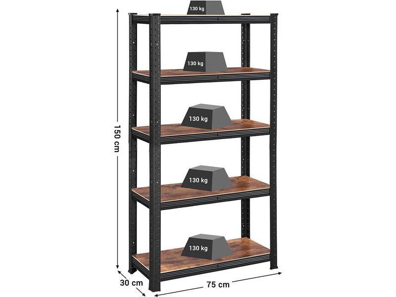 Songmics Regal Industrial 150 x 75 cm, MDF Standregal mit fünf höhenverstellbaren Ablagen
