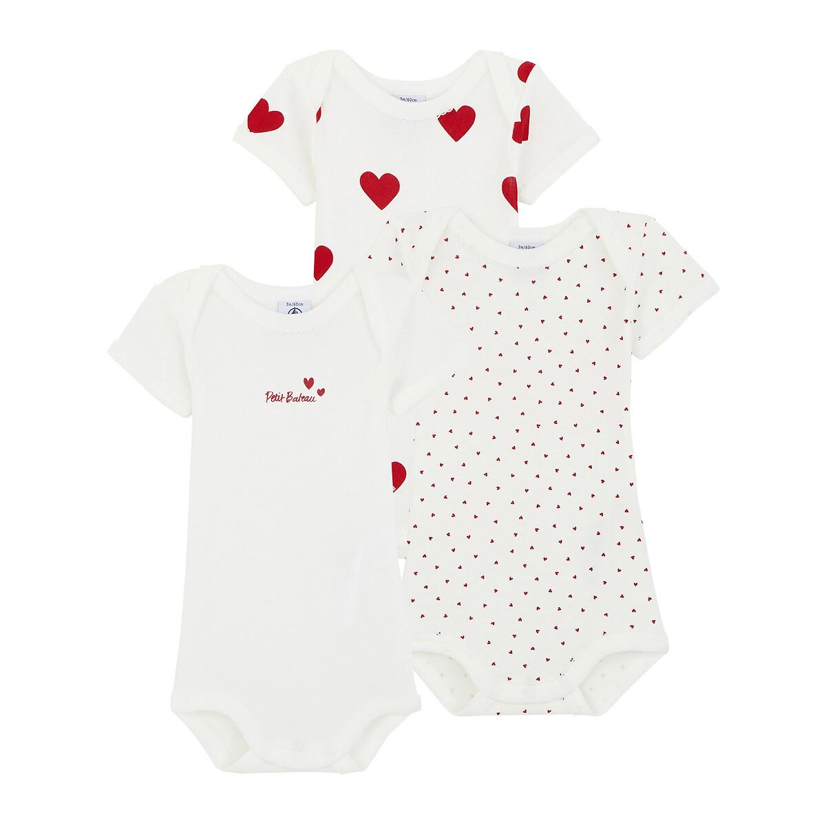 PETIT BATEAU<br>Conjunto de 3 bodies de manga curta