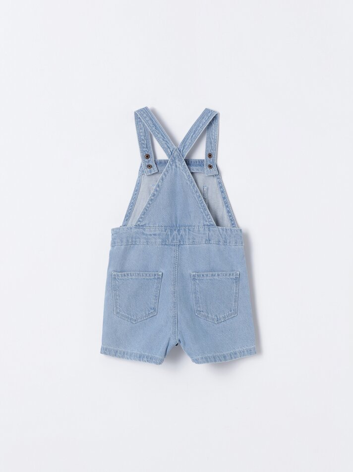 Jardineira jeans com botões - Azul claro