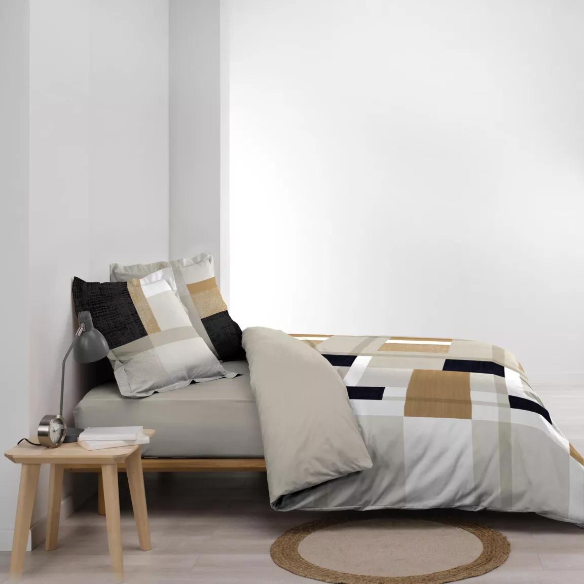 Housse de couette et deux taies percale de coton (260 x 240 cm) Ulysse Multicolore