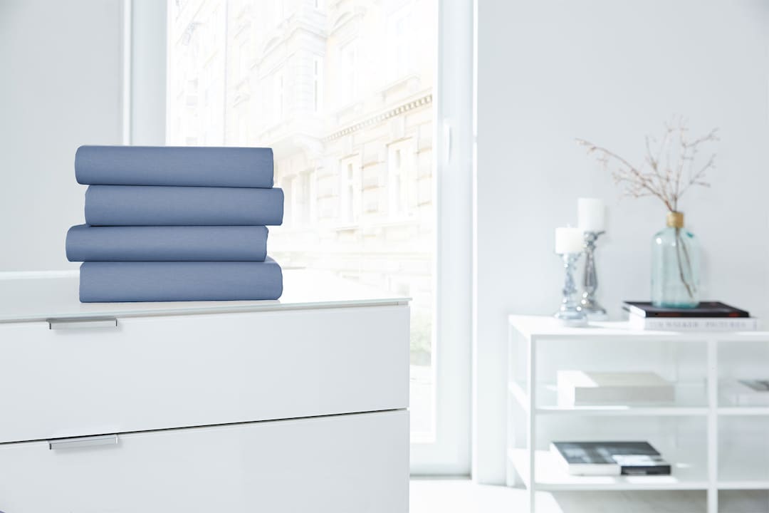 Vario Spannbetttuch Stretch Elasthan-Feinjersey 180-200 x 200-220 cm blau