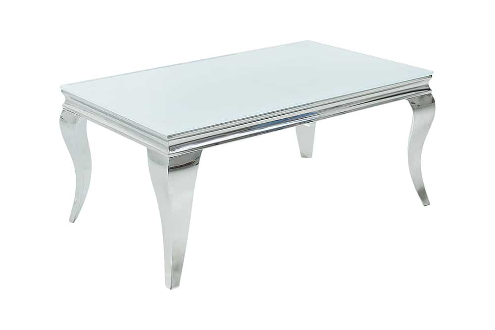 Eleganter Couchtisch MODERN BAROCK 100cm silber mit weißem Opalglas