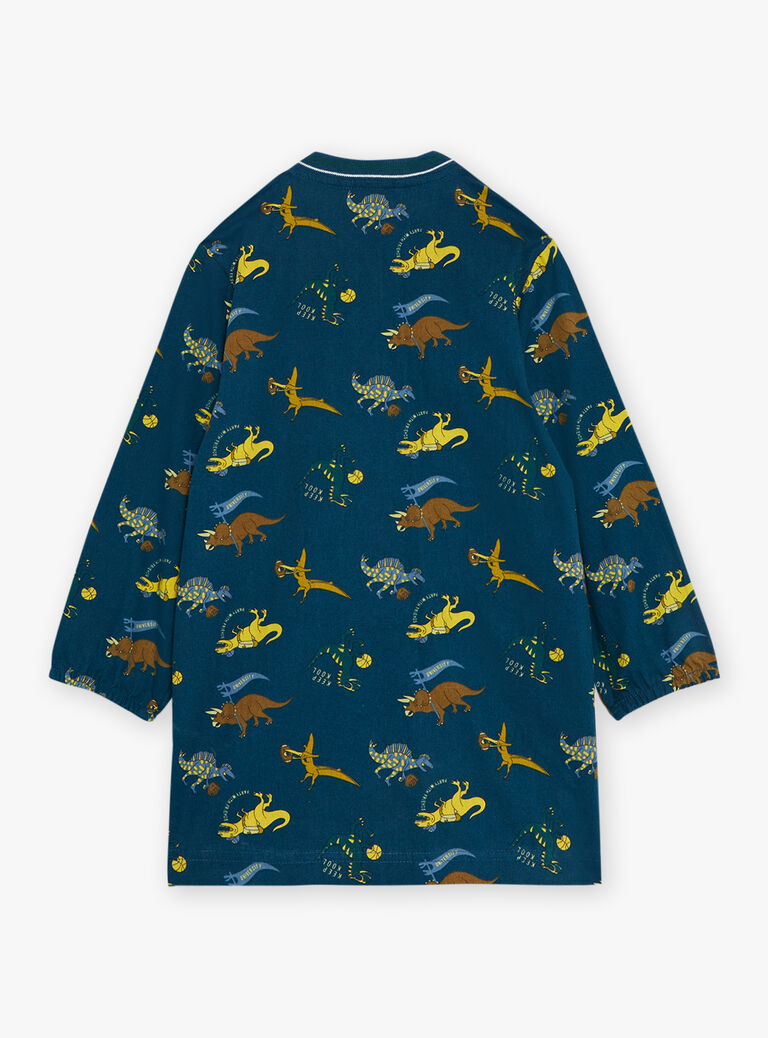 Blouse scolaire bleu pétrole à imprimé dinosaures