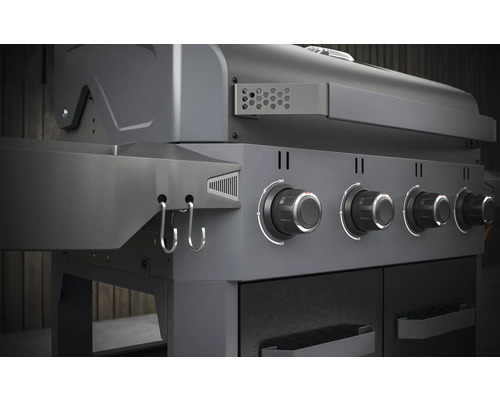 Tenneker® Carbon TG-4 U Gasgrill met 4 branders + zijbrander, gietijzeren rooster, zwart