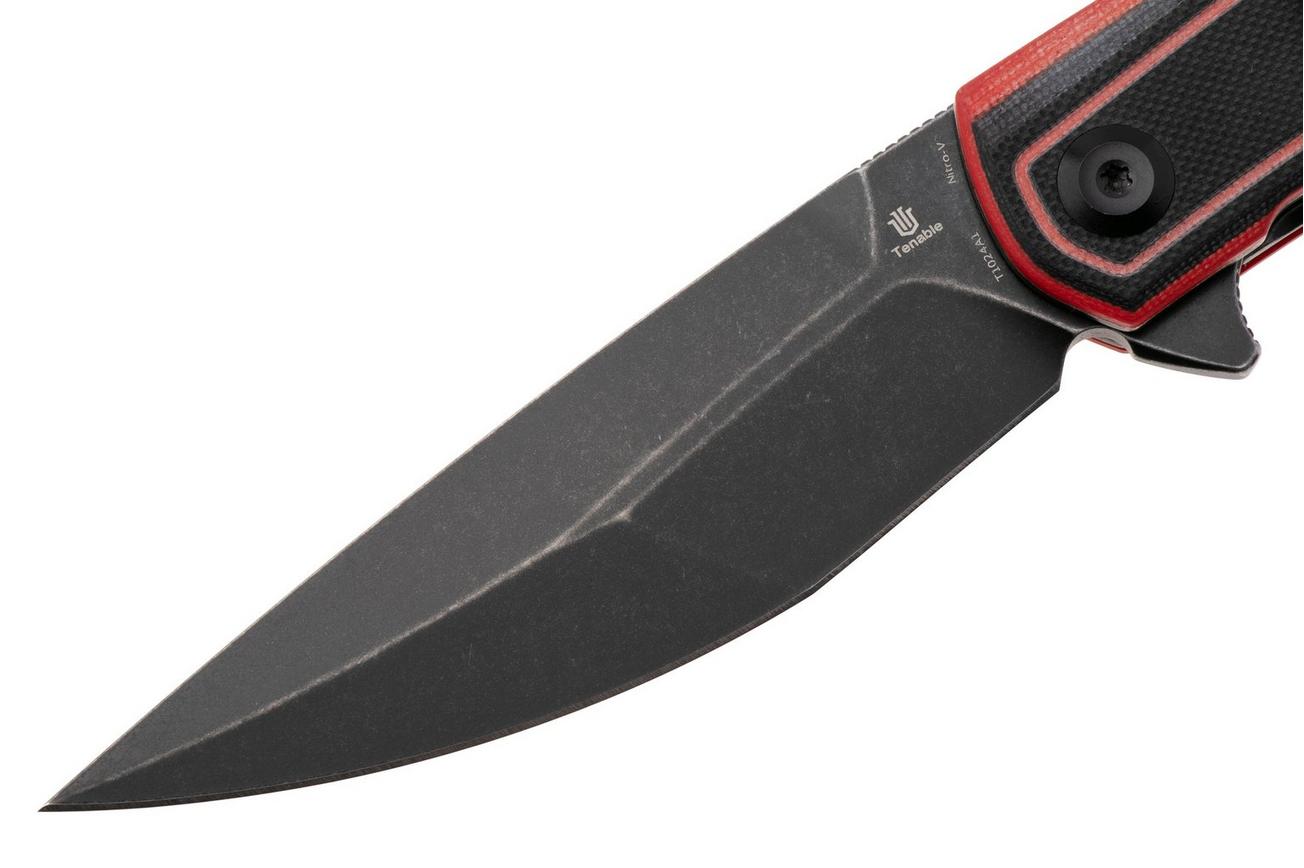 Tenable Knives Kratos T1024A1 Blackwashed Nitro-V, Black Red G10, zakmes, Ostap Hel design