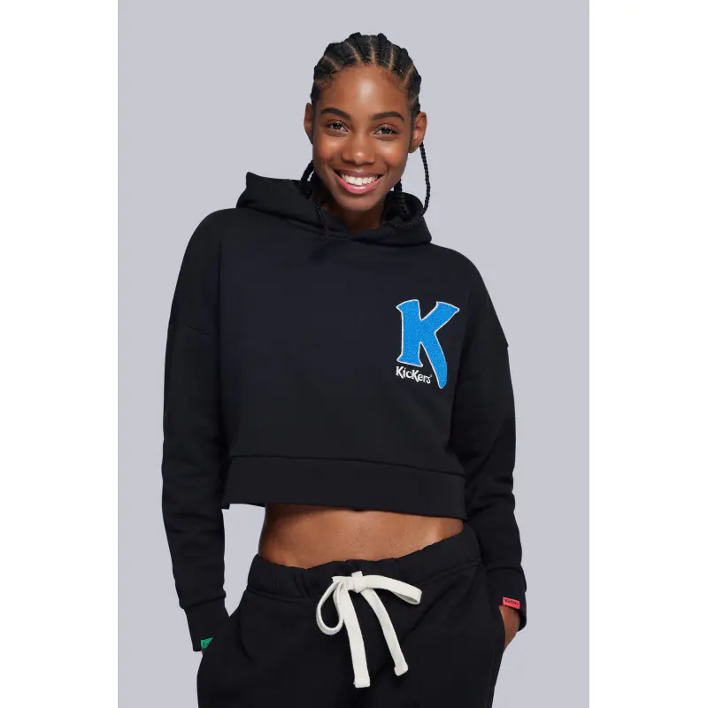 ORGANIC BIG-K CROP HOODIE NOIR SWEAT Coton Femme