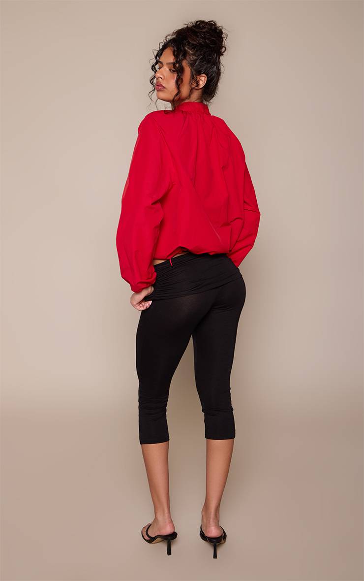 Noir Capri En Jersey À Taille Repliable