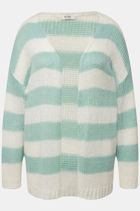 Strickjacke, oversized, Blockstreifen, offene Form, V-Ausschnitt, Langarm