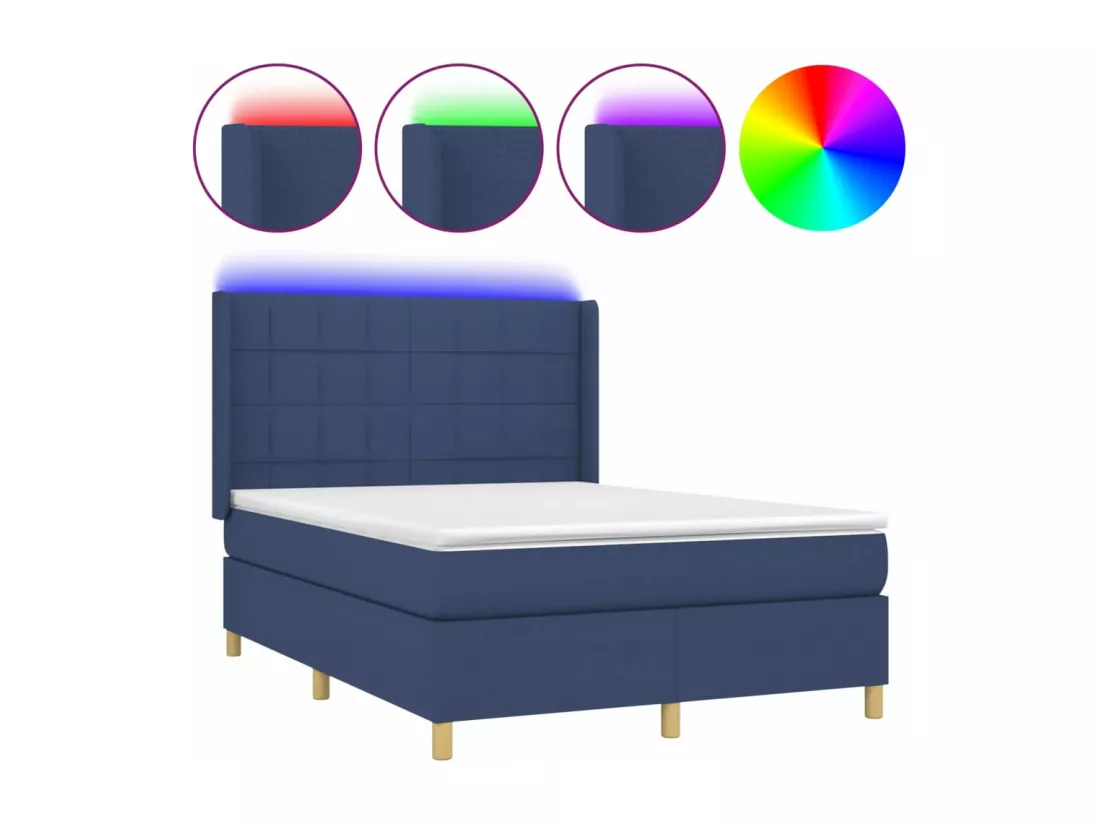 Sommier tapissier avec matelas et LED Bleu 140x190 cm Tissu