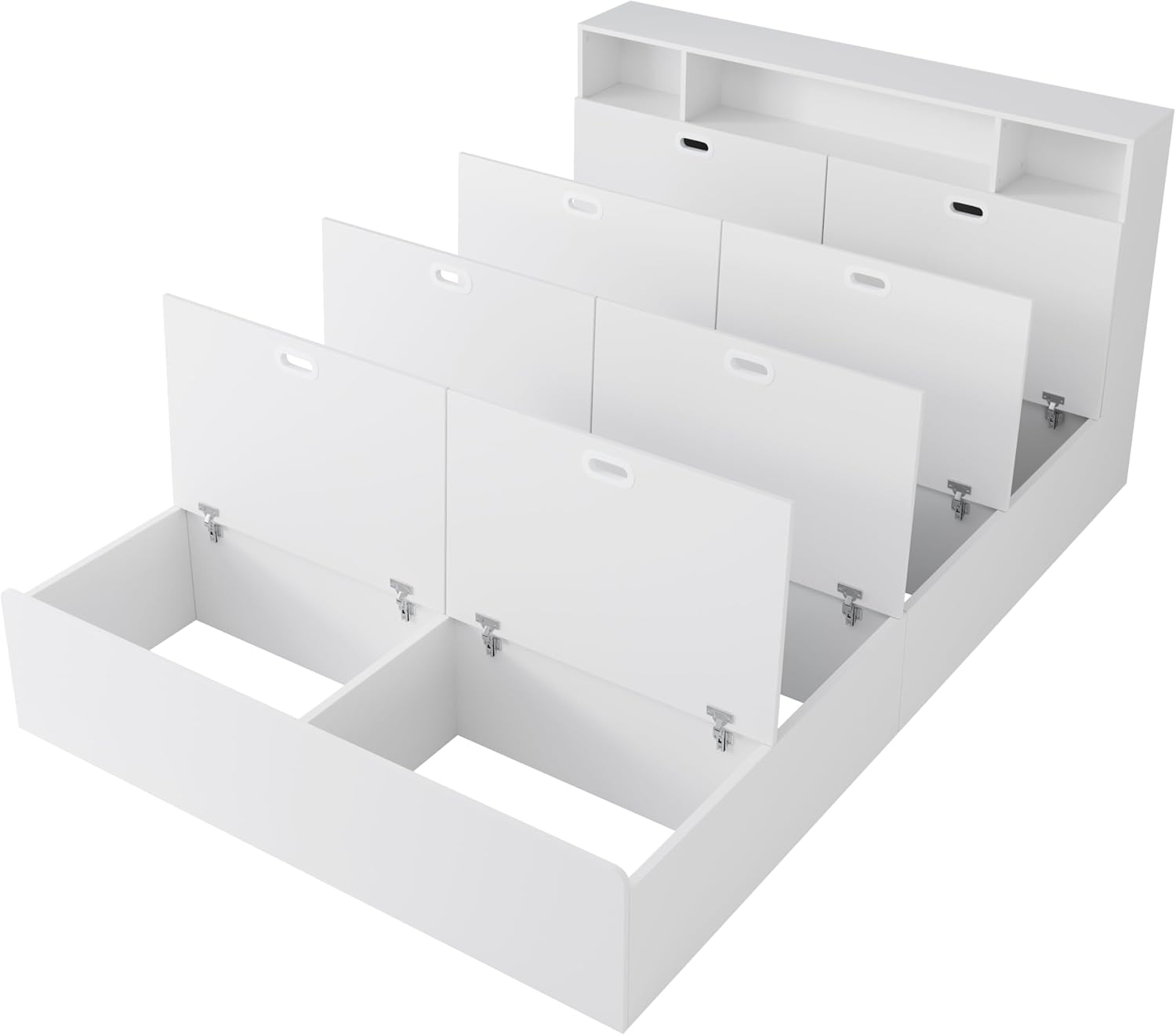 okwish Holzbett Jugendbett Flachbett 140x200 cm Doppelbett, Funktionsbett mit USB Typ-C, Bett mit Stauraum - Stauraumbett mit Schubladen & Bettkasten, Weiß (ohne Matratze)