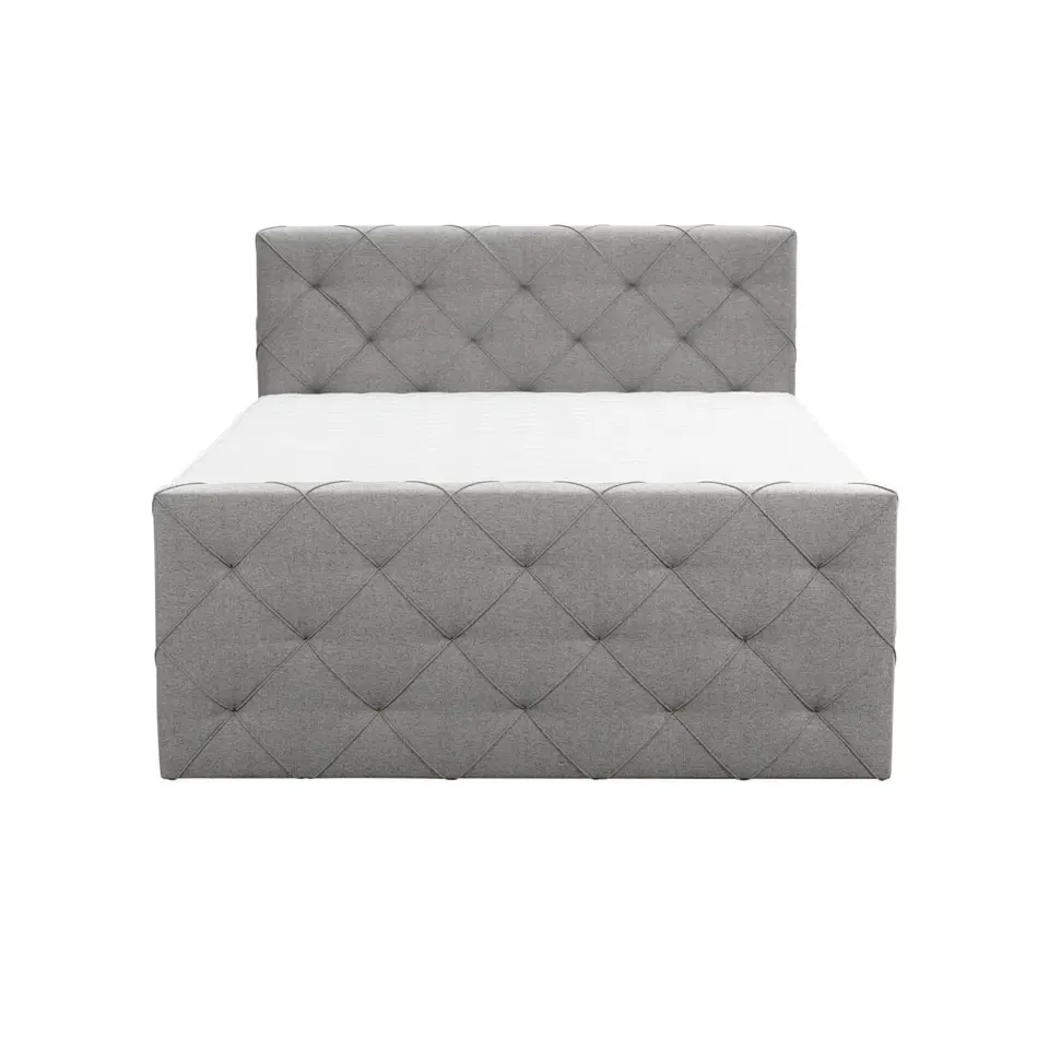 Boxspring met opbergruimte en voetbord Liv geruit - lichtgrijs - 180x200cm