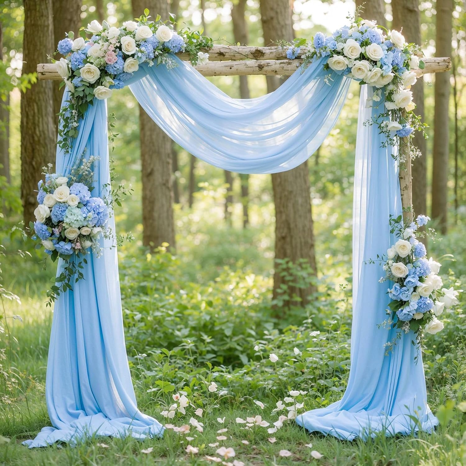 (2er Set) 550x75cm Polyester Hochzeit Vorhang Drapierstoff für Hochzeitsbogen Freihand Deko Gardine Party Foto Requisite - Blau