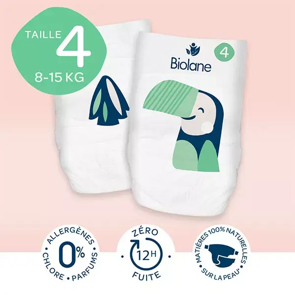 Biolane - Fraldas-calça naturais Tamanho 4 - 12H - Zero vazamentos - Pacote com 42 unidades