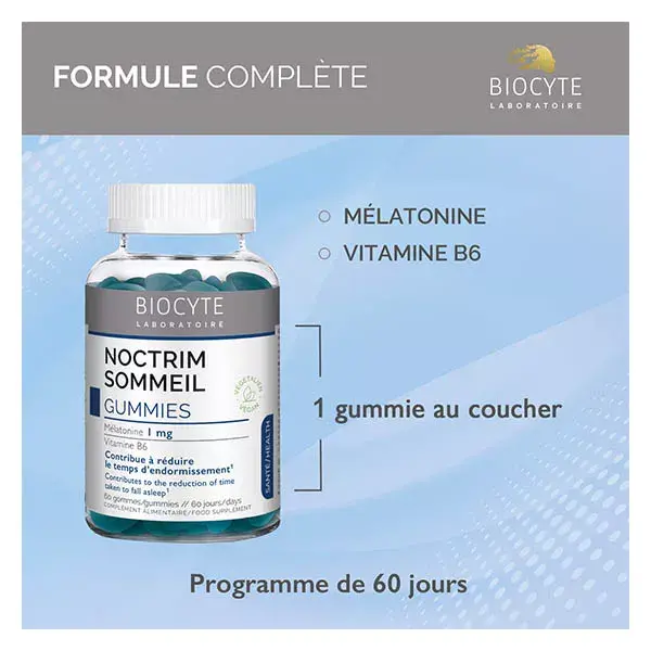 Biocyte Noctrim Sommeil Gummies Sommeil et Endormissement Mélatonine 60 Gummies