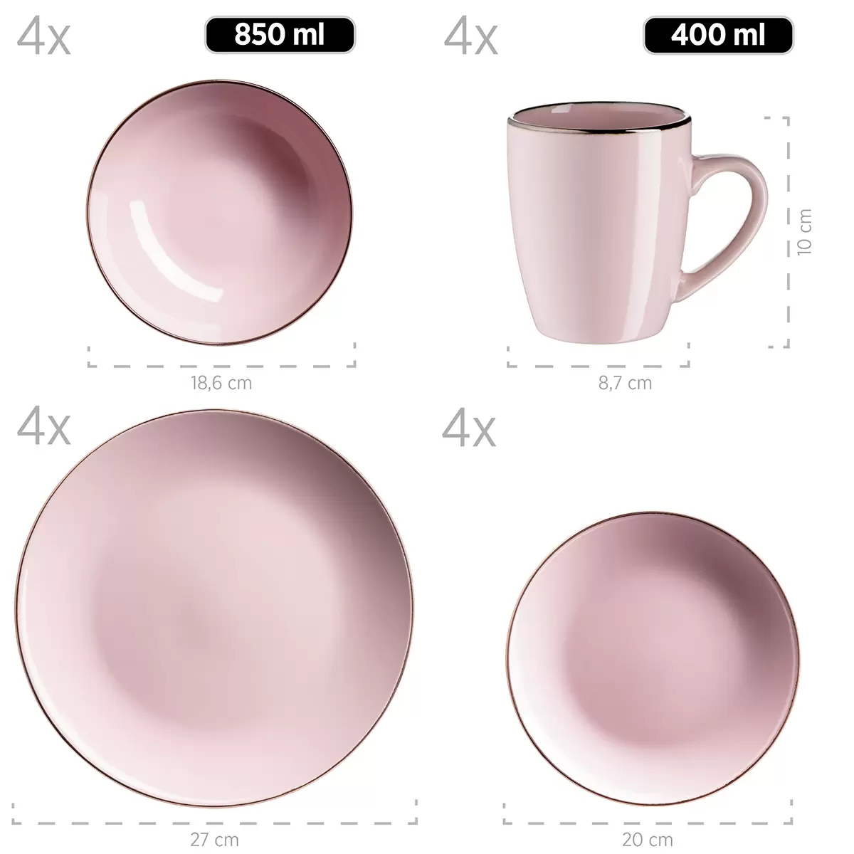 Kombiservice 16tlg. METALLIC RIM Rosa