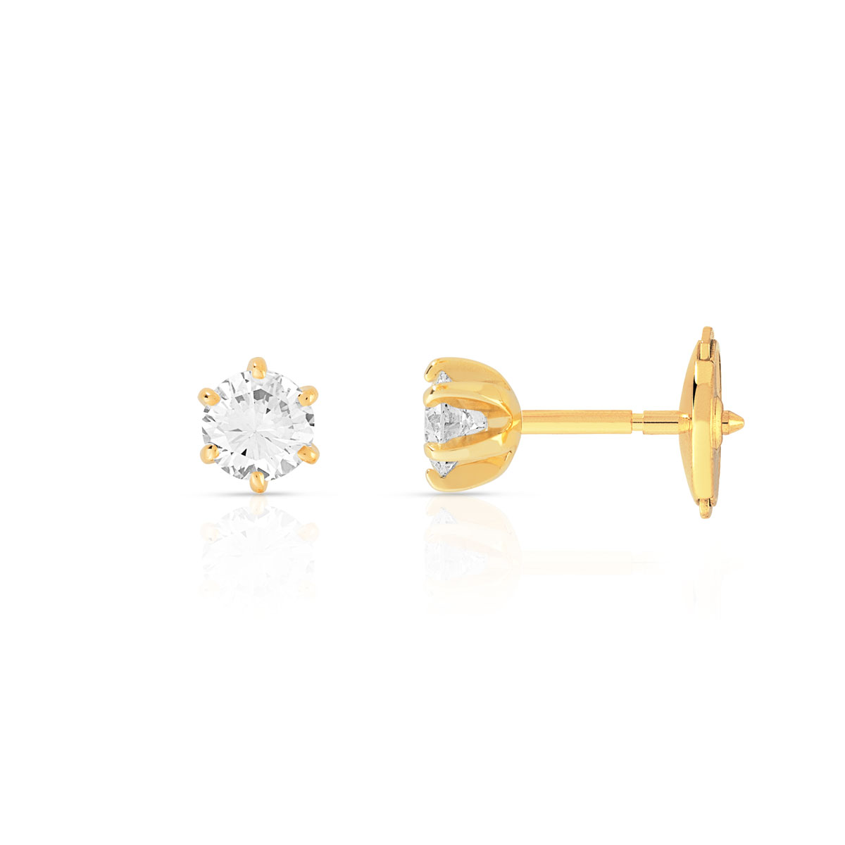 Boucles d'oreilles or 750 jaune diamants synthétiques 0.40 carat