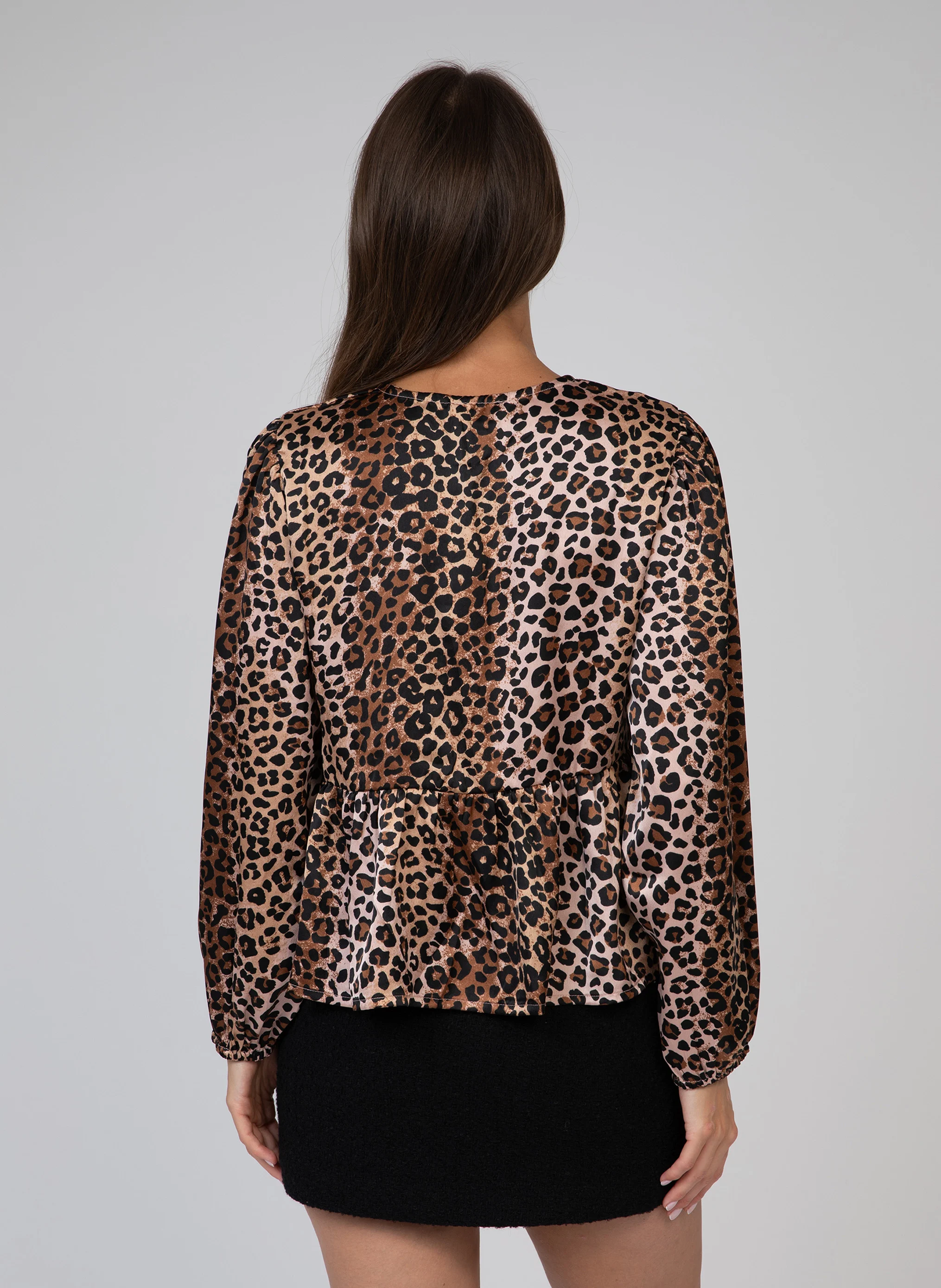 SOMELIE - Blouse col rond à imprimé léopard | Marron