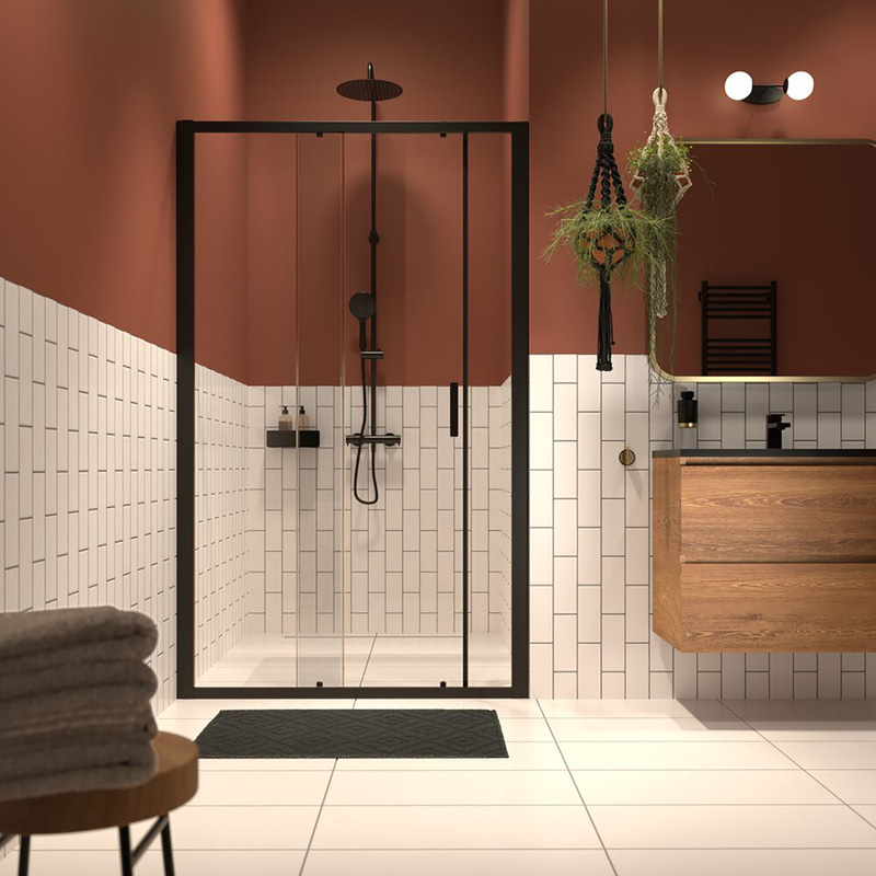 Sealskin Inc. tweedelige schuifdeur in nis 140x200 cm, 8 mm helder veiligheidsglas met antikalklaag mat zwart
