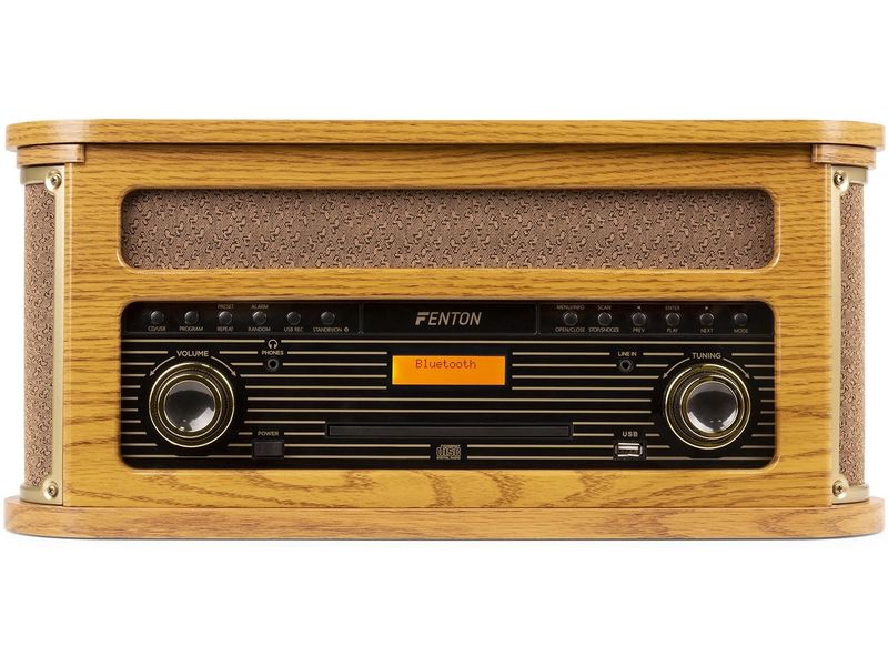 Fenton Plattenspieler Memphis Vintage Hellbraun Retro Plattenspieler mit Radio, Bluetooth, Media-Player und Umwandlungsmöglichkeit für Schallplatten und Kassetten