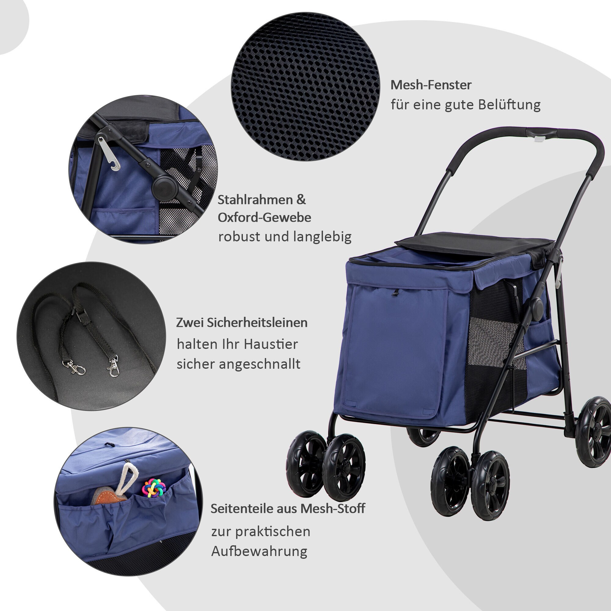 PawHut Hundewagen mit Kissen grau 102L x 62B x 105H cm