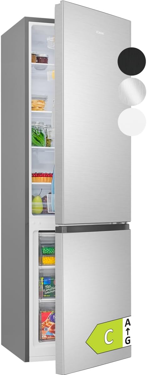 Bomann® Kühlschrank mit Gefrierfach | Energieklasse C | 180cm | Kühl Gefrierkombination leise 36 dB | 4 Ablagen & 3 Schubladen | Türanschlag wechselbar | 268L Kühlgefrierkombi | KG 7353 inox