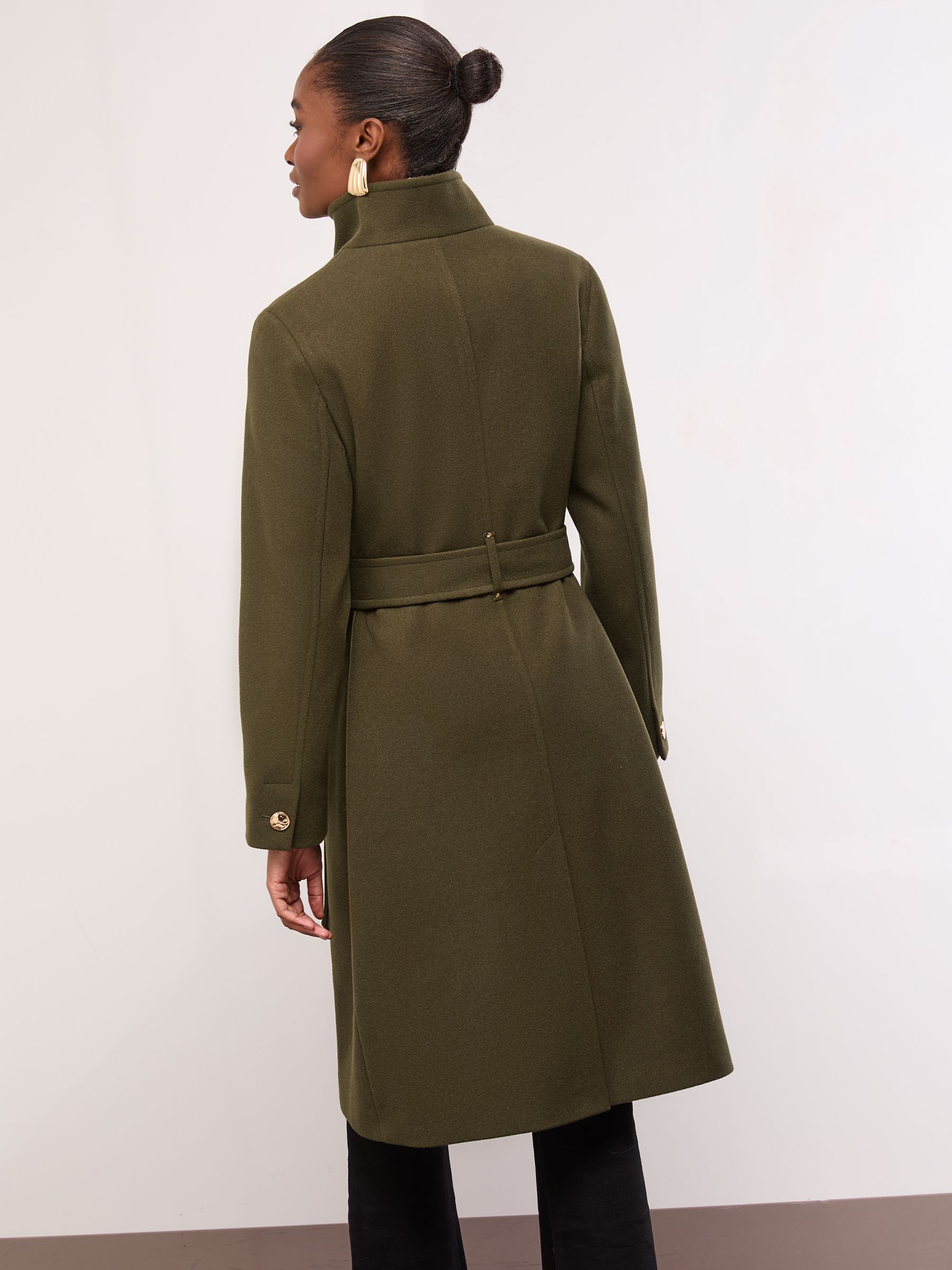 Olijfgroen - Lipsy asymmetrische jas met trechterhals en riem