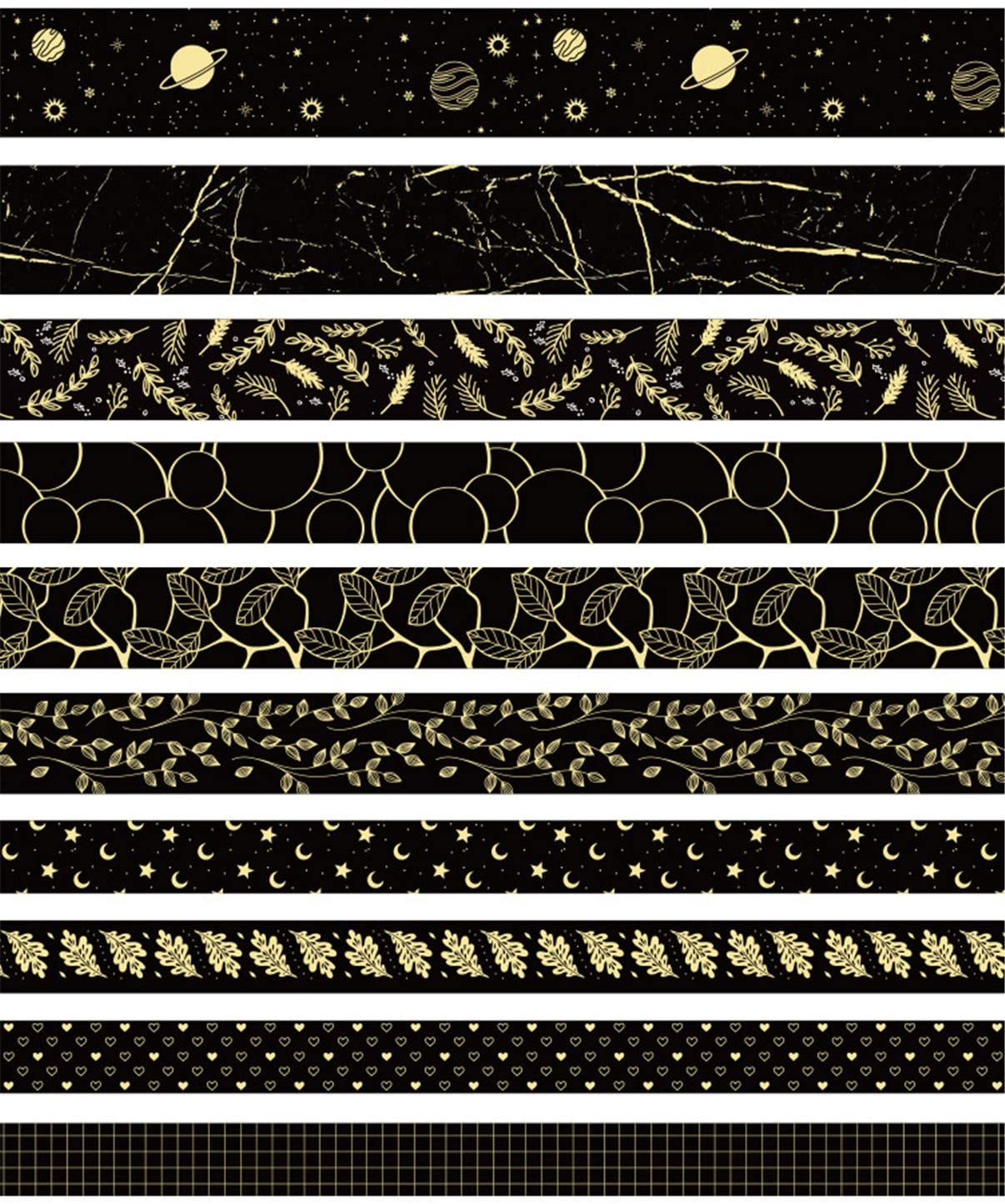(10er Set) Washi Tape Deko Klebeband Bastel Masking Tape - Schwarz