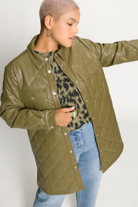 Hemdjacke, Wide Fit, Lederoptik, Hemdkragen, Langarm
